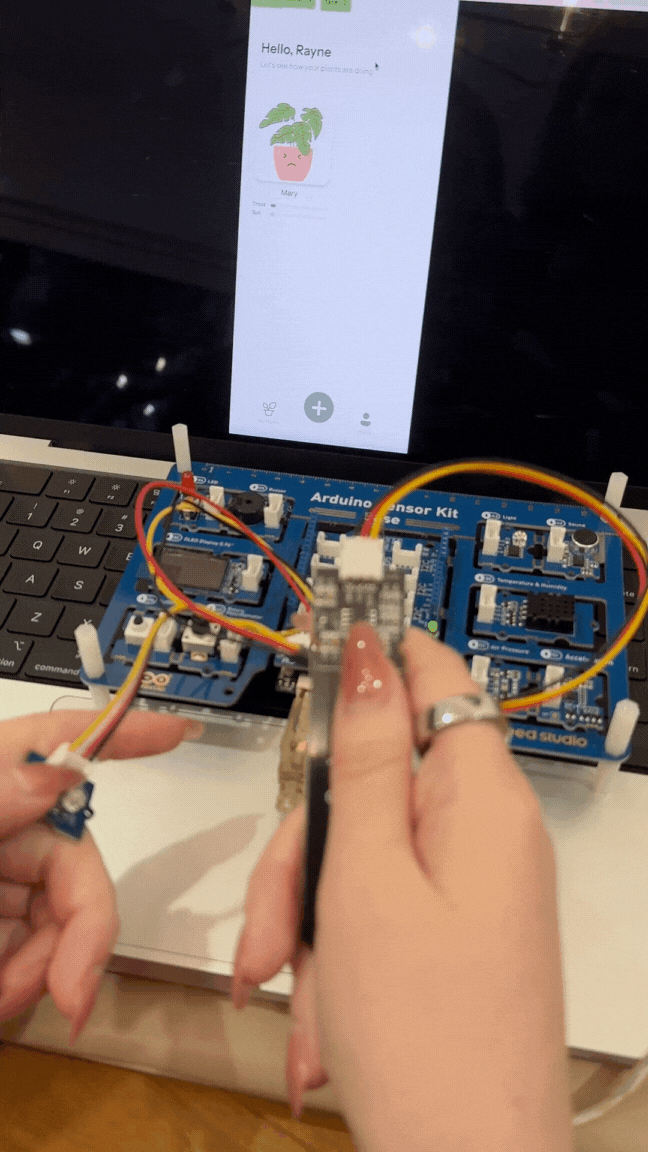 Another view of the working prototype showing how data from the Arduino changes the appearance of the data.